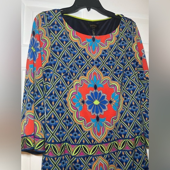 Laundry By Shelli Segal Woman’s Print Dress Size Small Blue Lime Pink 3/4 Sleeve - Picture 3 of 9
